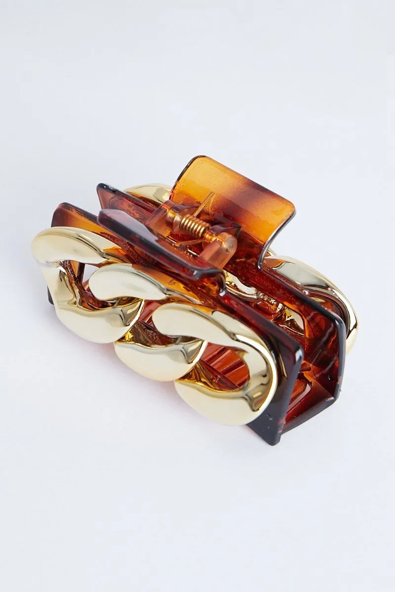 Brown Gold Chain Link Hair Clip - Tailynn