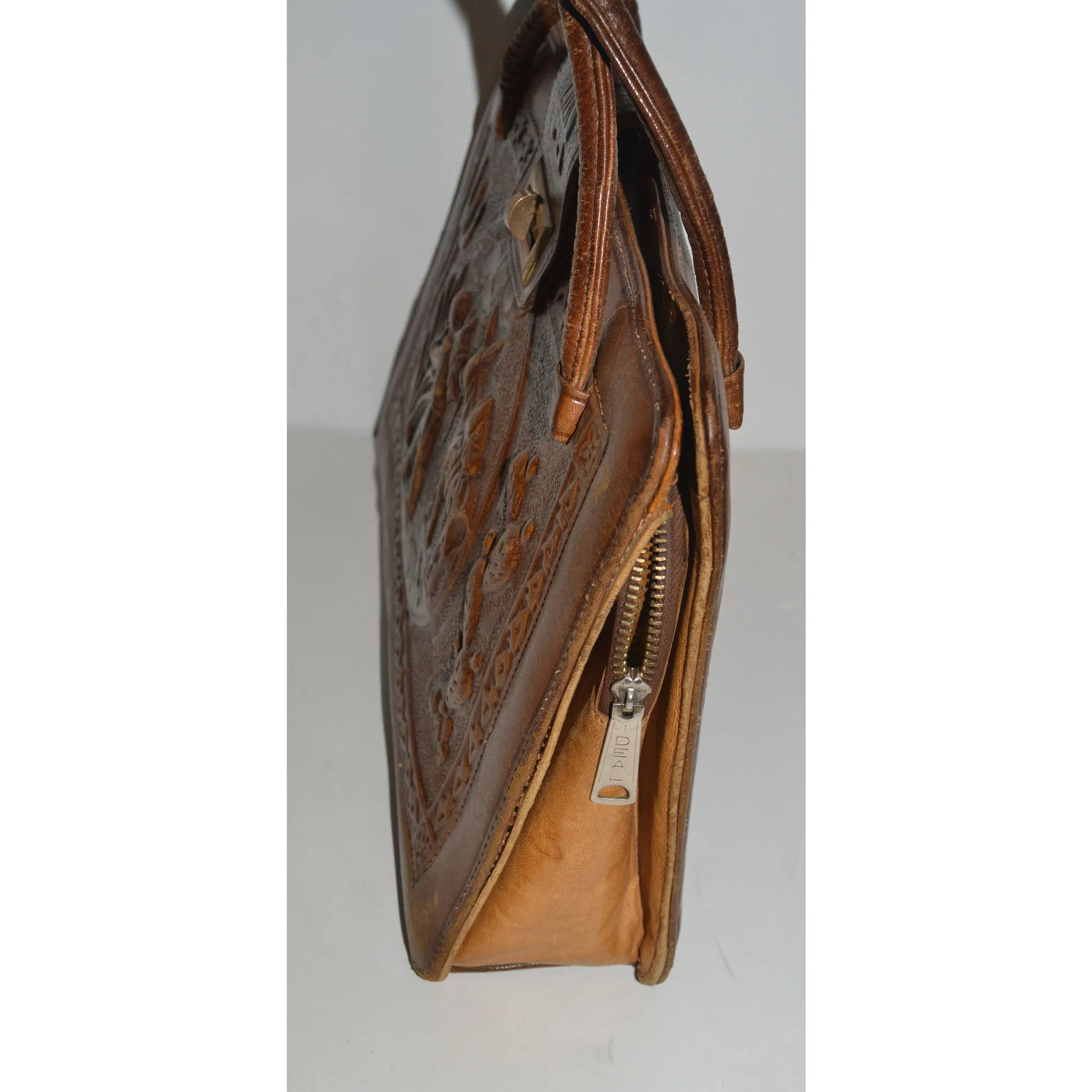Brown Tooled Leather Mexican Purse