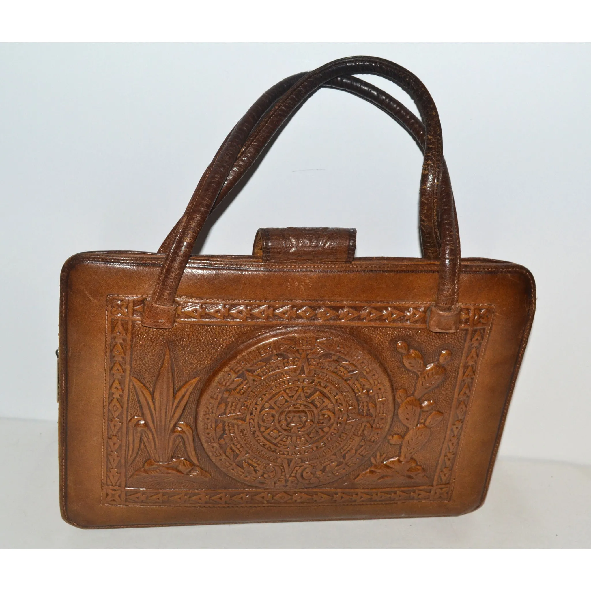 Brown Tooled Leather Mexican Purse