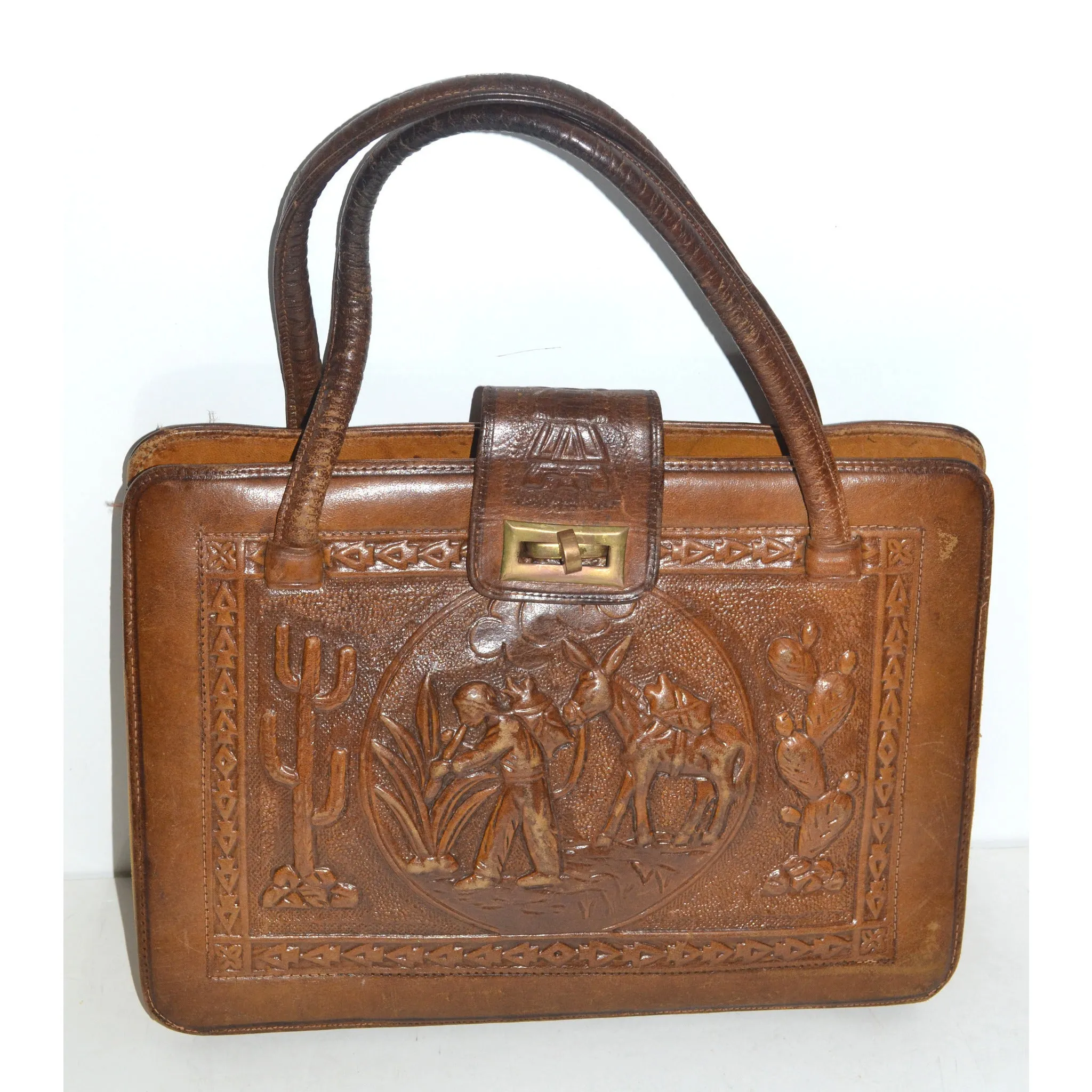 Brown Tooled Leather Mexican Purse