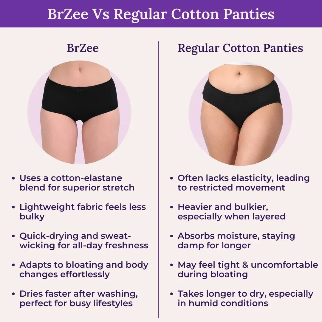 BrZee Hipsters | Lightweight Cotton-Elastane Fabric  | Super Stretchy For Comfort | No Visible Panty Lines | Pack Of 3
