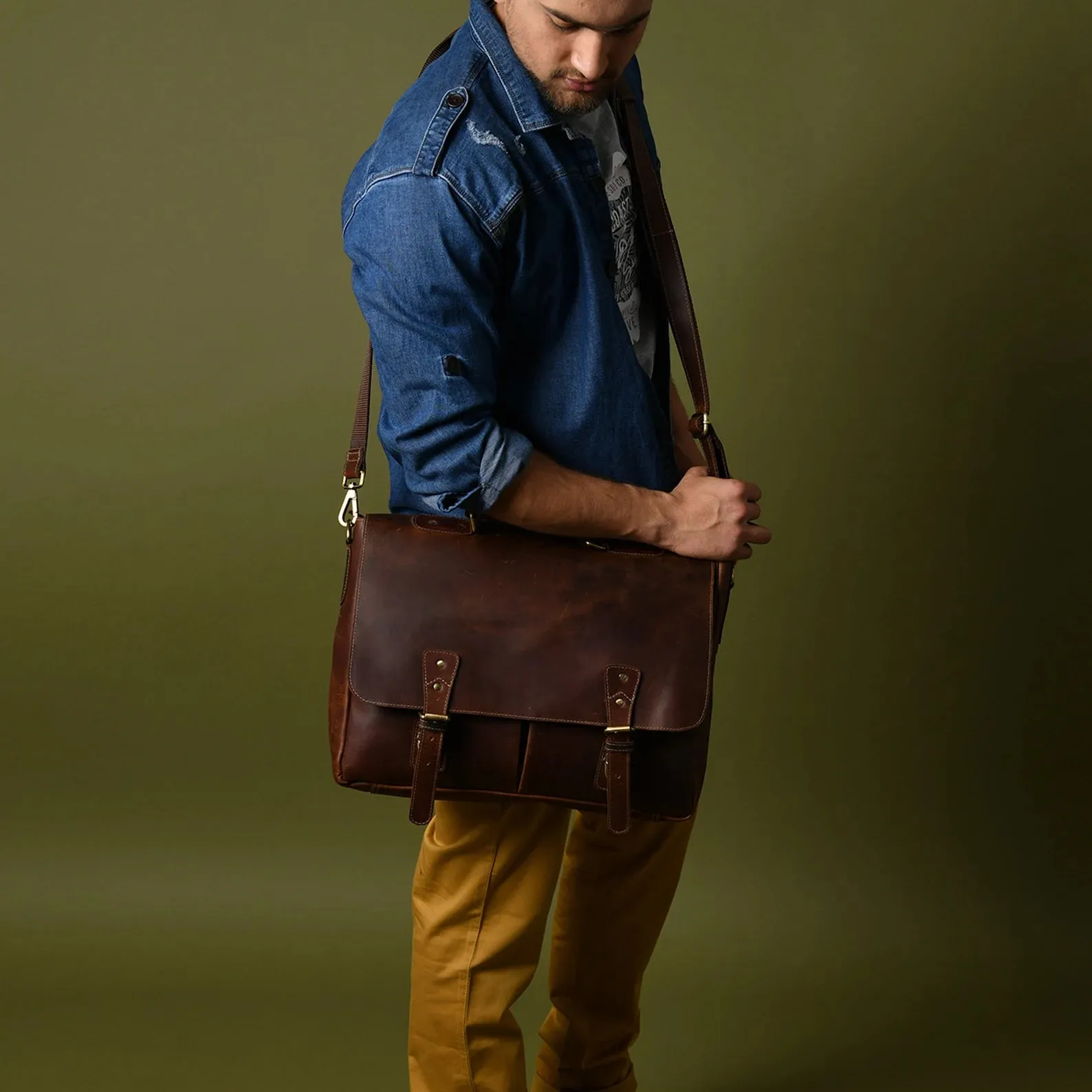 Buffalo Leather Messenger Laptop Bag