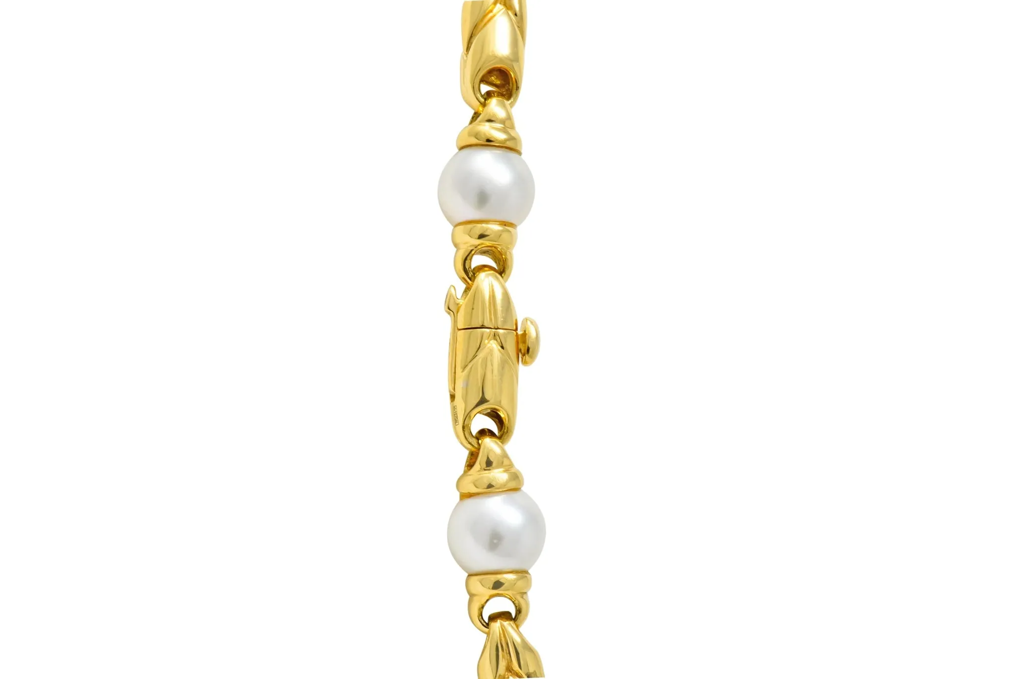 Bulgari 1980 Cultured Pearl 18 Karat Yellow Gold Link Necklace