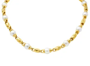 Bulgari 1980 Cultured Pearl 18 Karat Yellow Gold Link Necklace