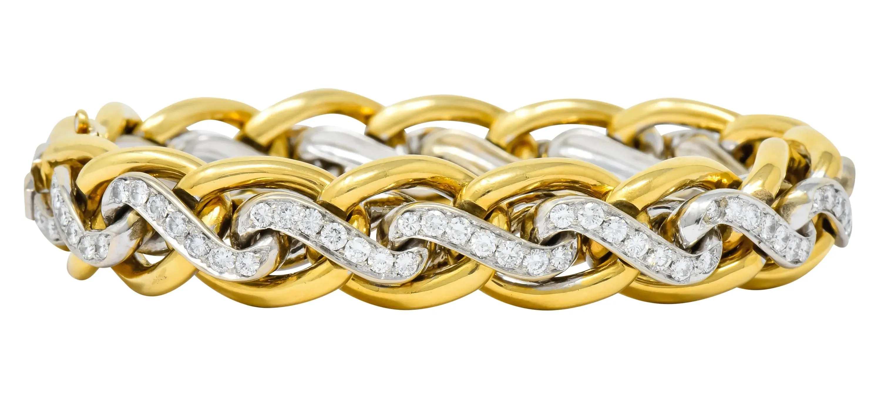 Bulgari Diamond 18 Karat Two-Tone Gold Curb Link Bracelet
