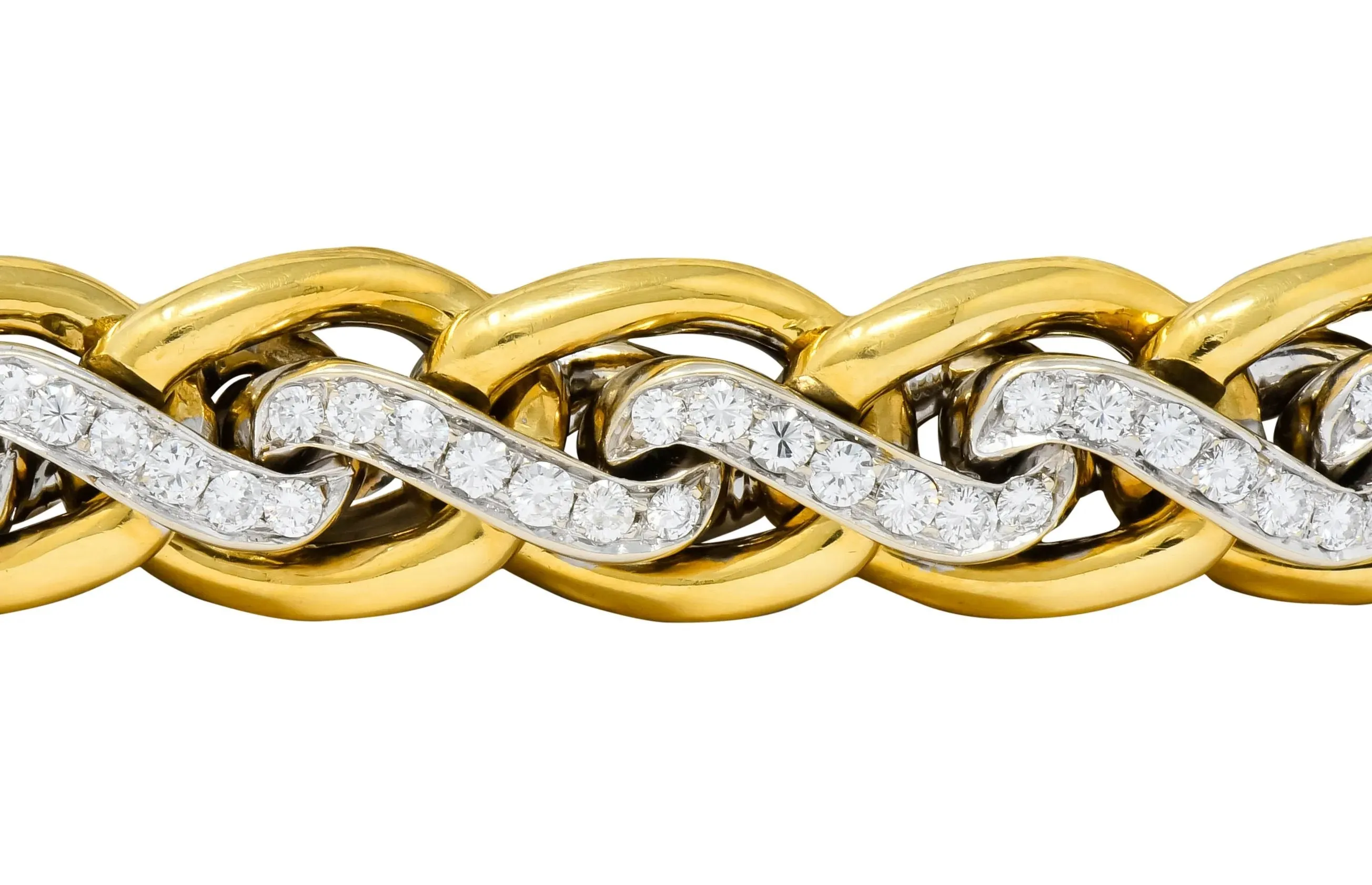 Bulgari Diamond 18 Karat Two-Tone Gold Curb Link Bracelet
