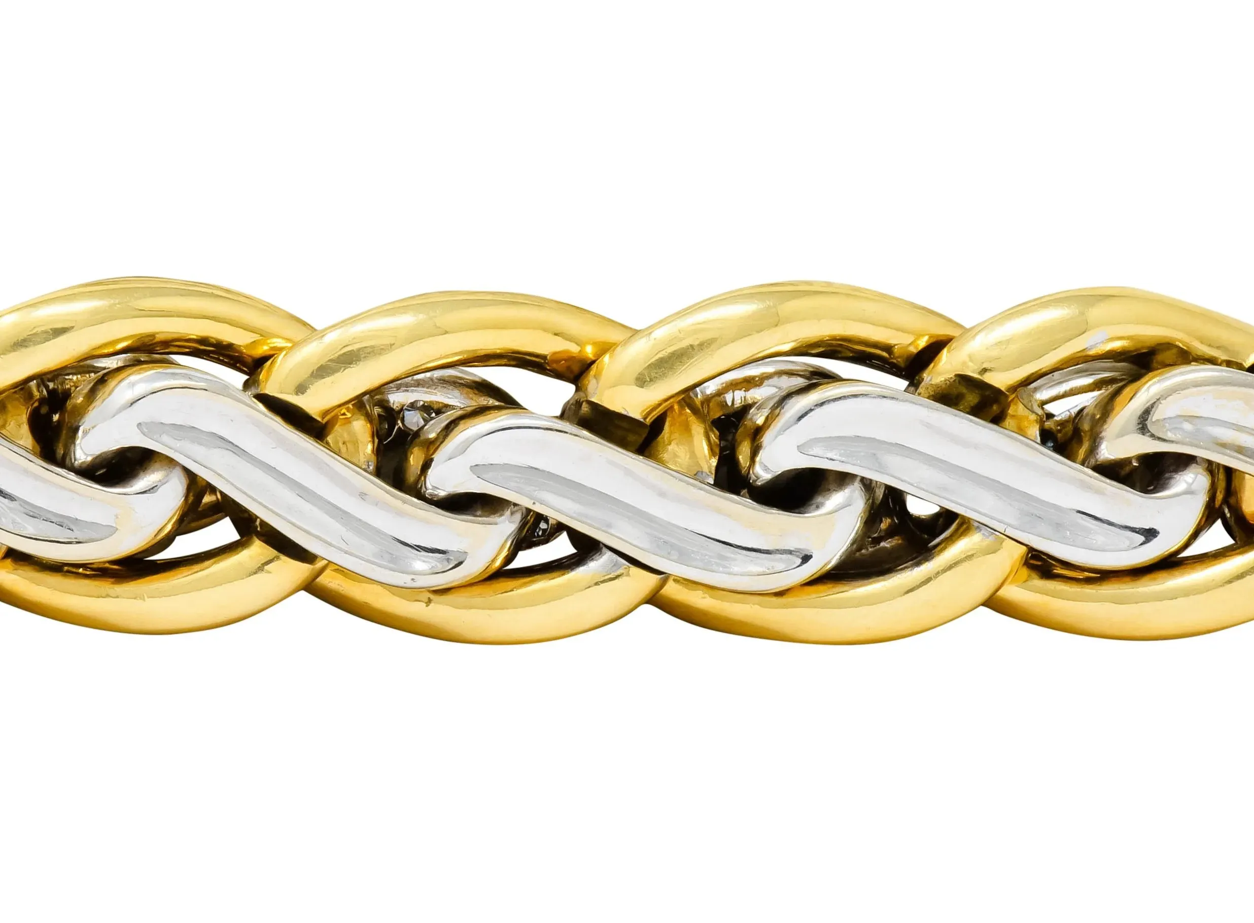 Bulgari Diamond 18 Karat Two-Tone Gold Curb Link Bracelet