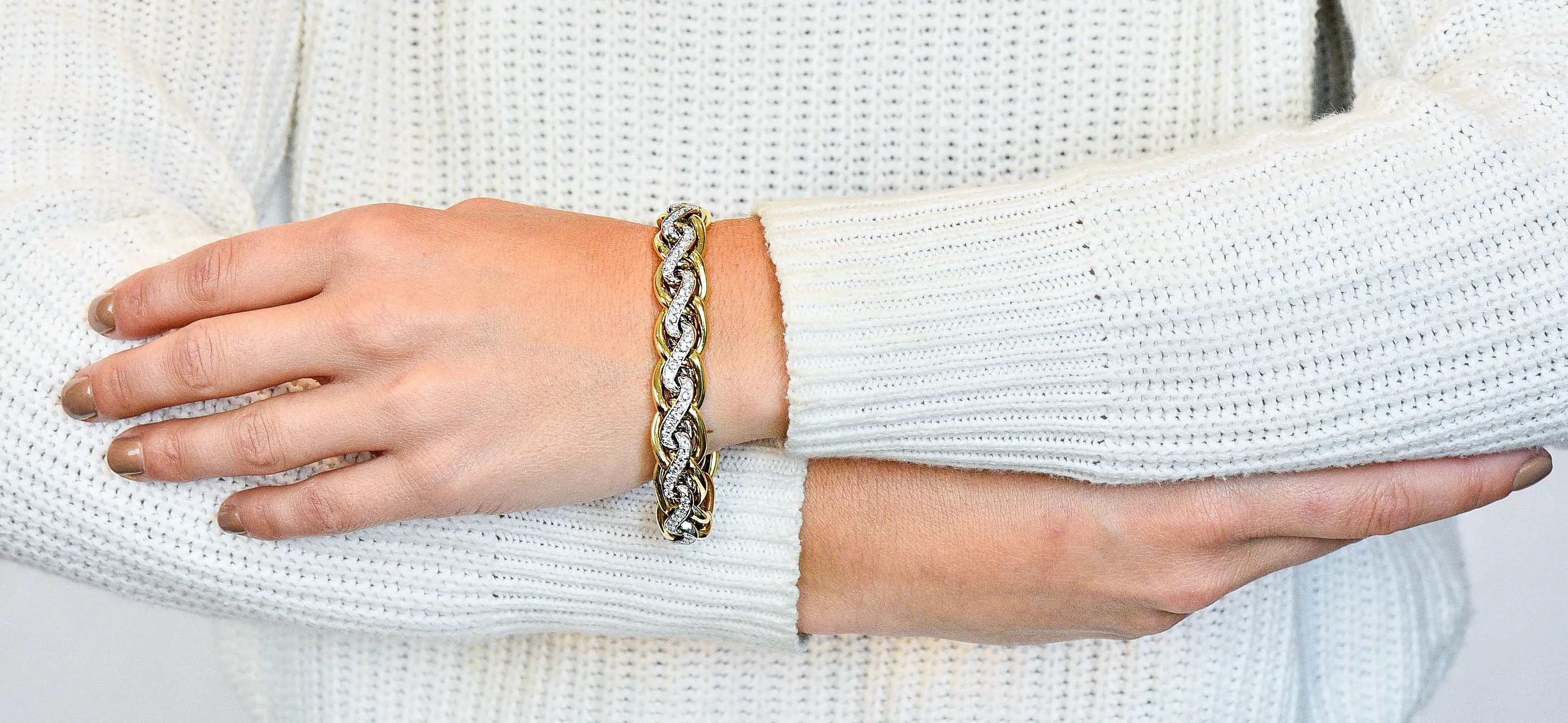 Bulgari Diamond 18 Karat Two-Tone Gold Curb Link Bracelet