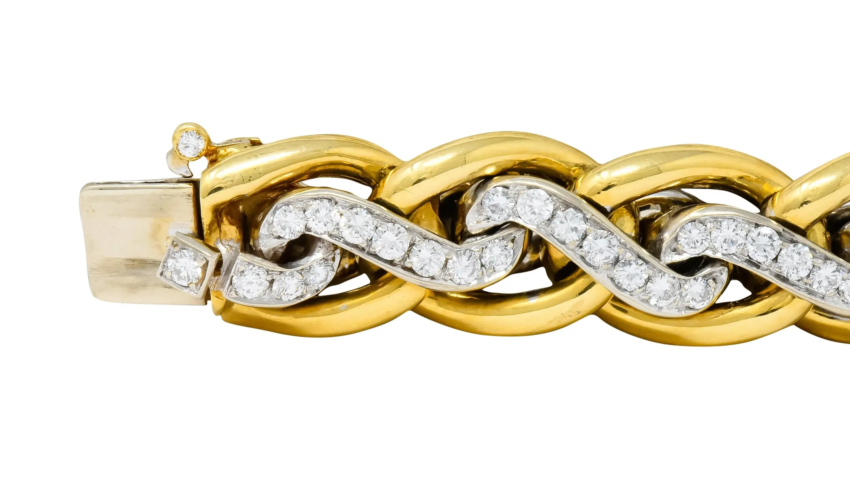 Bulgari Diamond 18 Karat Two-Tone Gold Curb Link Bracelet