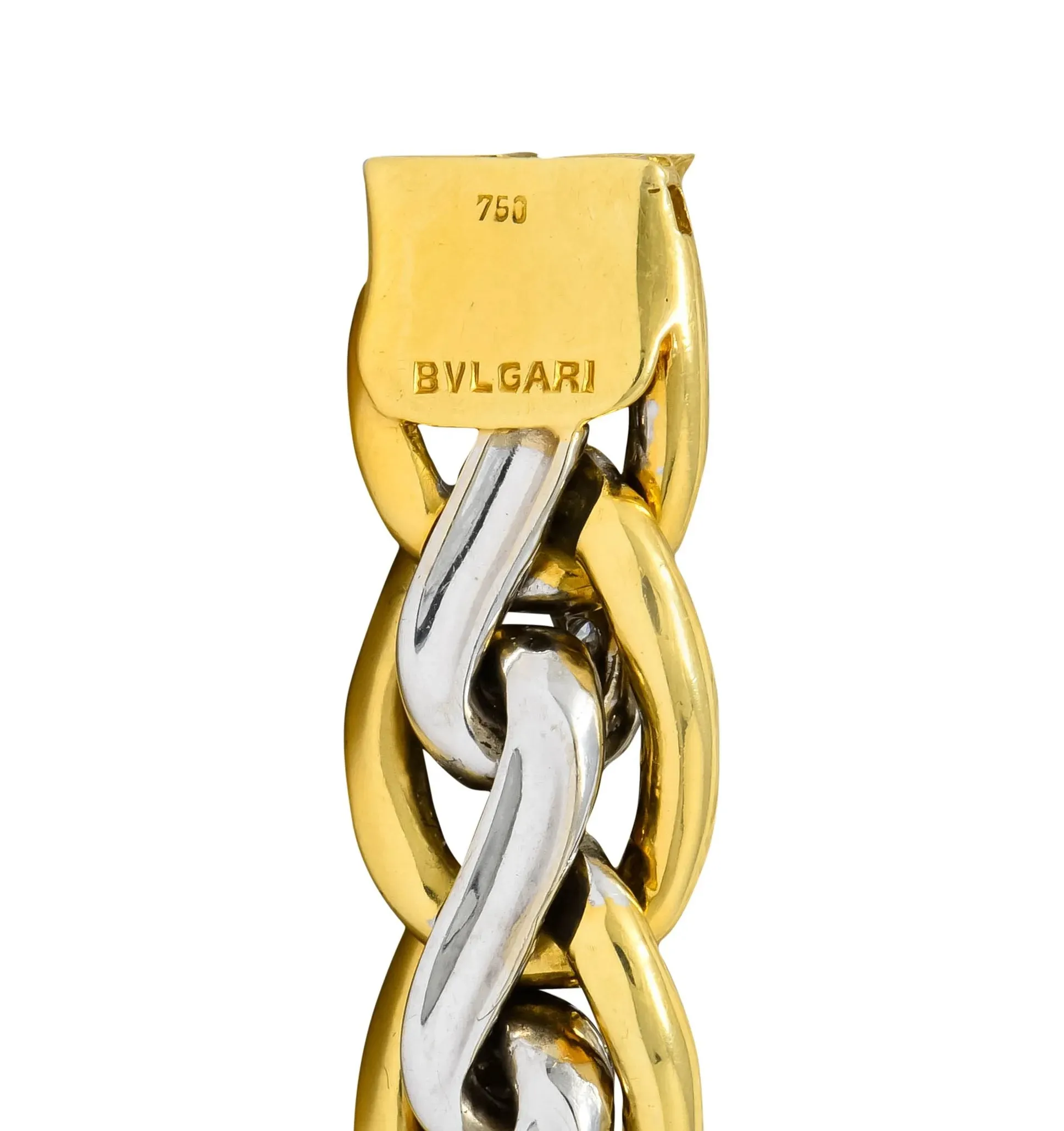 Bulgari Diamond 18 Karat Two-Tone Gold Curb Link Bracelet
