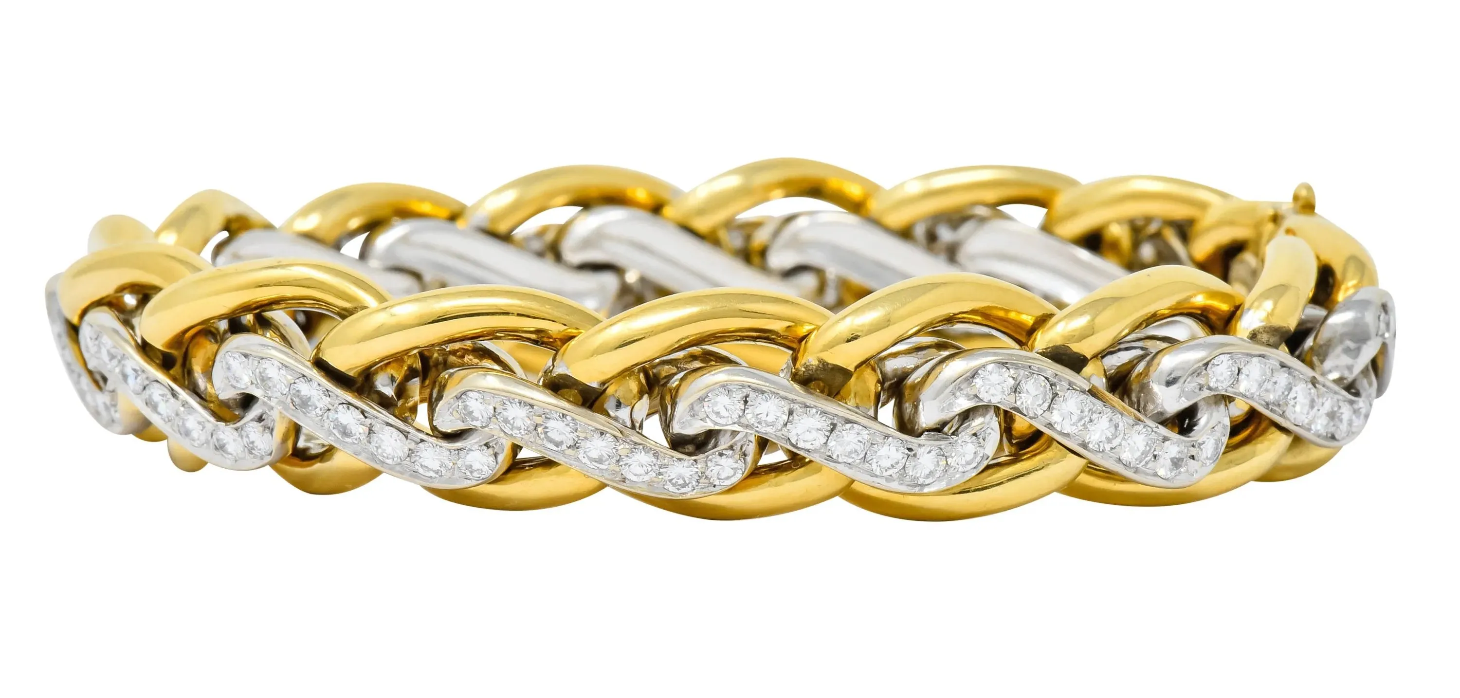 Bulgari Diamond 18 Karat Two-Tone Gold Curb Link Bracelet