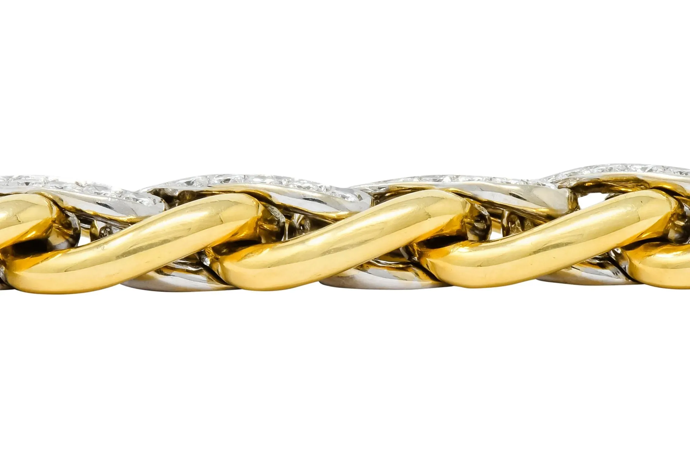Bulgari Diamond 18 Karat Two-Tone Gold Curb Link Bracelet