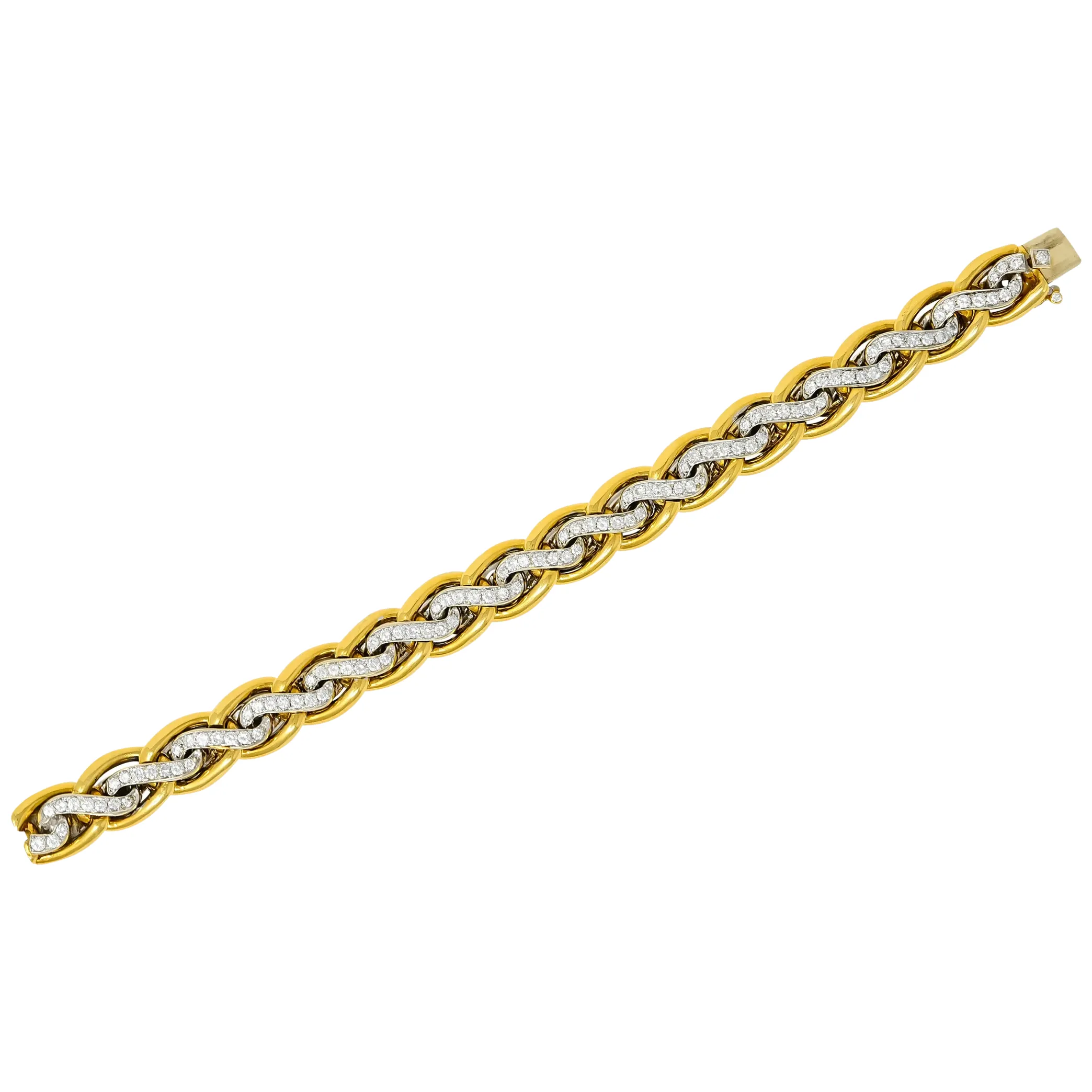 Bulgari Diamond 18 Karat Two-Tone Gold Curb Link Bracelet