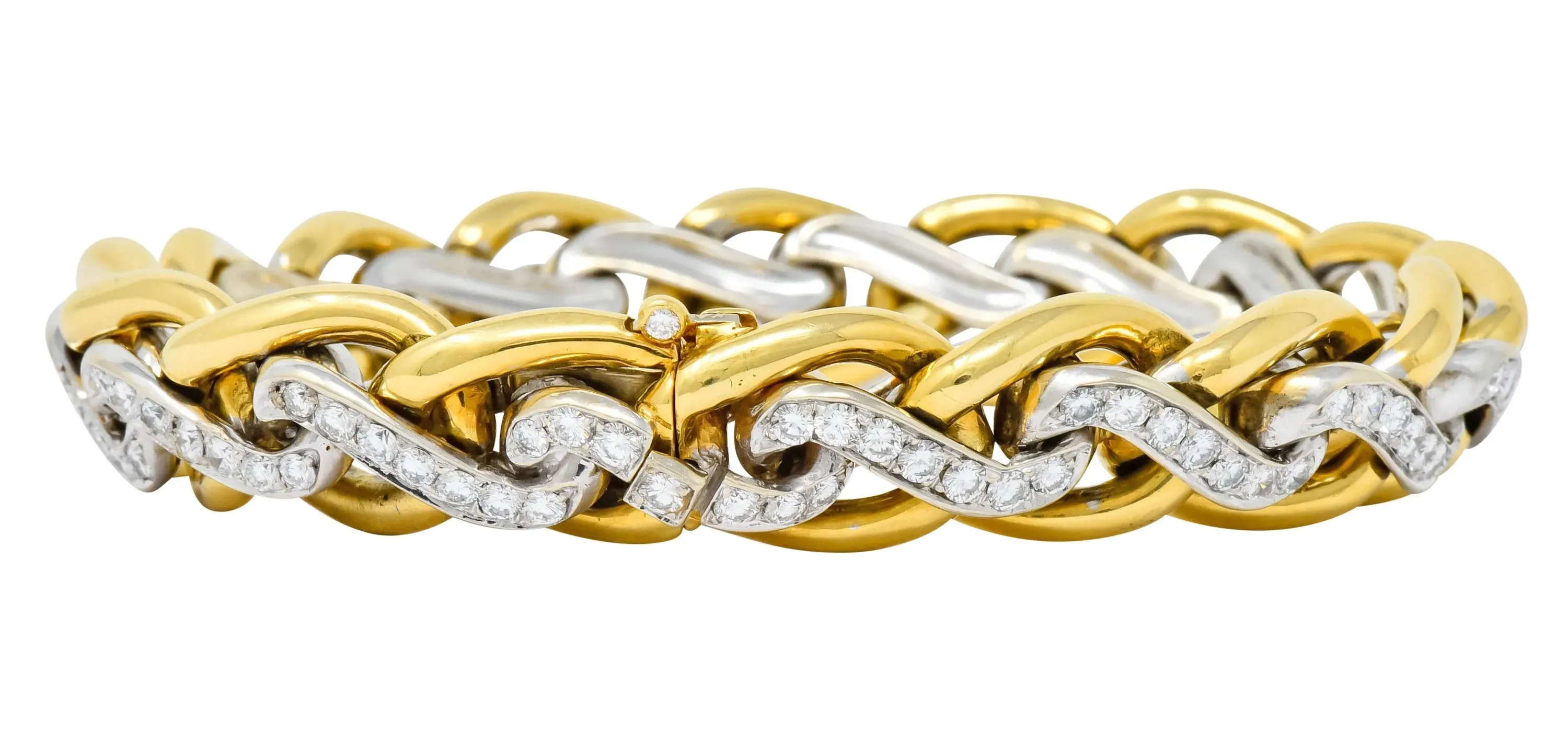 Bulgari Diamond 18 Karat Two-Tone Gold Curb Link Bracelet