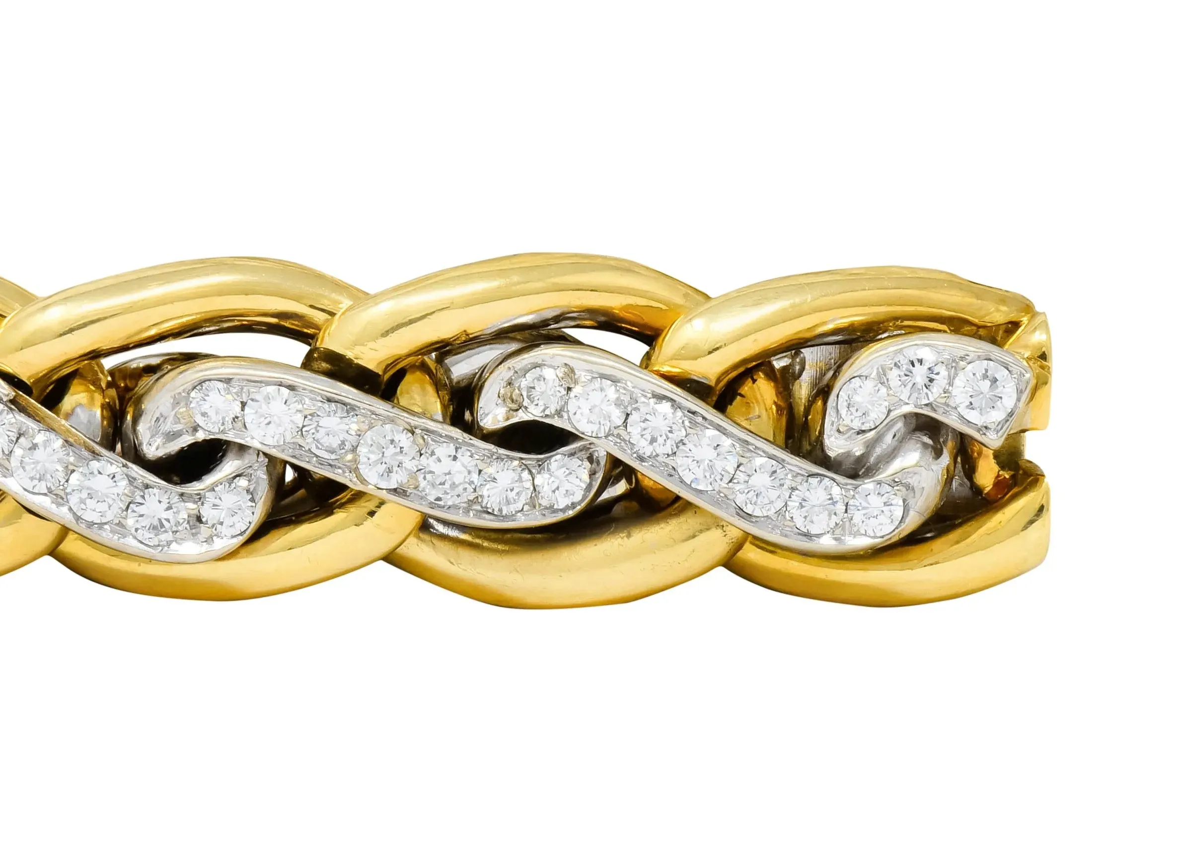 Bulgari Diamond 18 Karat Two-Tone Gold Curb Link Bracelet