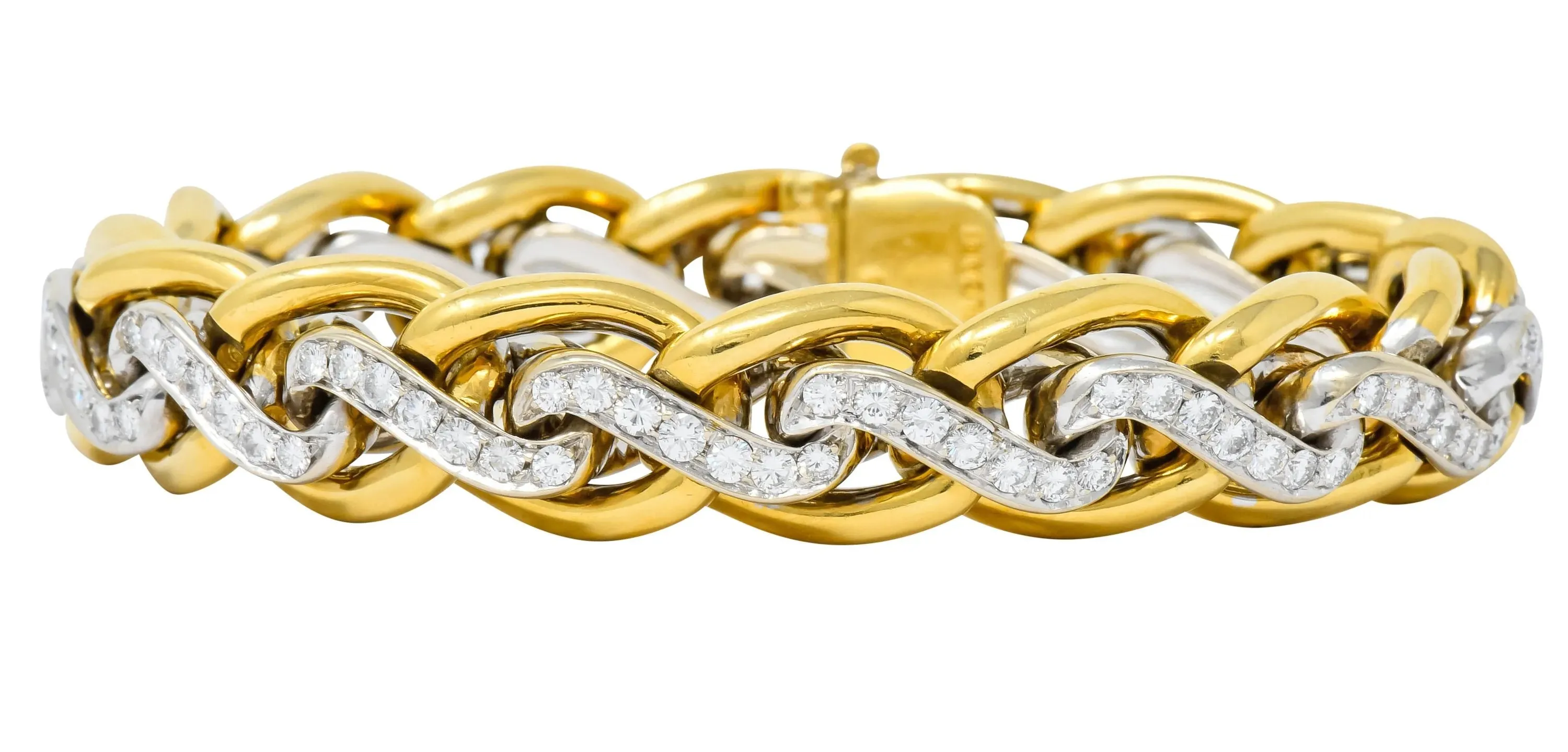 Bulgari Diamond 18 Karat Two-Tone Gold Curb Link Bracelet
