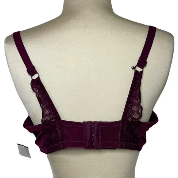 Burgundy Floral Lace Bra with Adjustable Racerback Clip