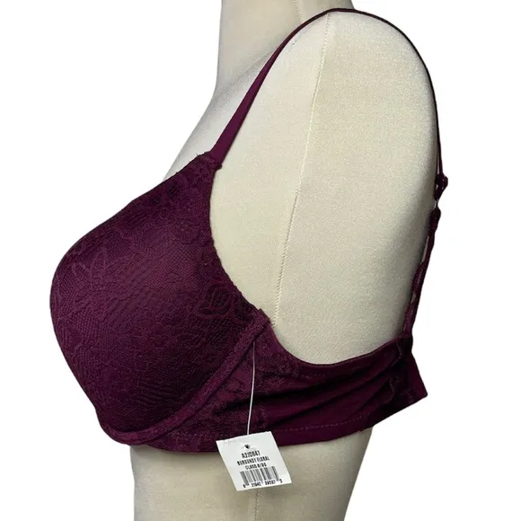Burgundy Floral Lace Bra with Adjustable Racerback Clip