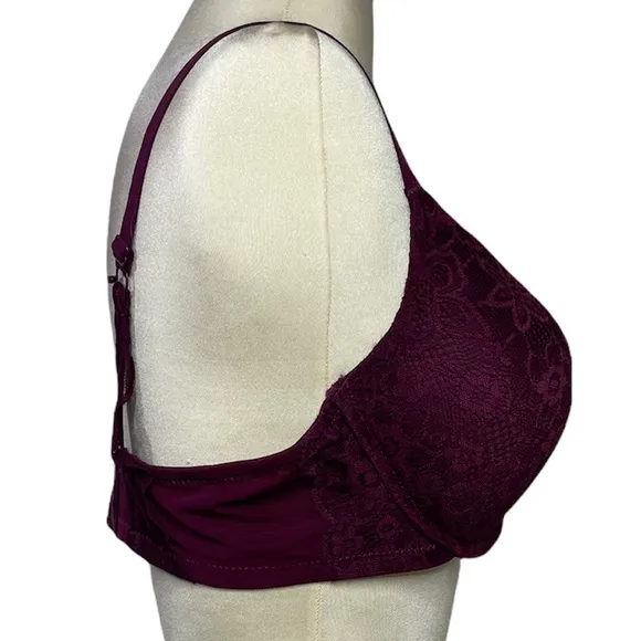 Burgundy Floral Lace Bra with Adjustable Racerback Clip