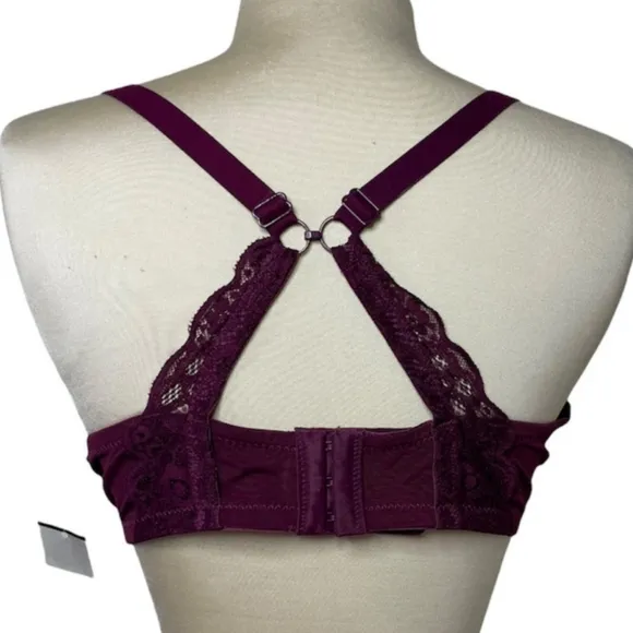 Burgundy Floral Lace Bra with Adjustable Racerback Clip