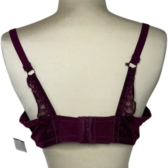 Burgundy Floral Lace Bra with Adjustable Racerback Clip