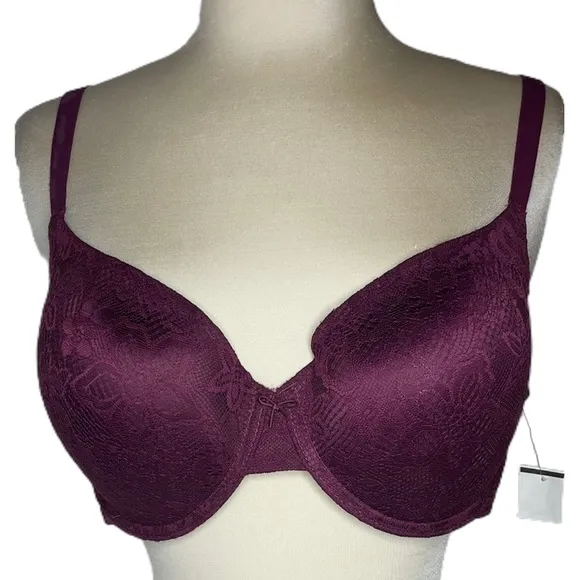 Burgundy Floral Lace Bra with Adjustable Racerback Clip