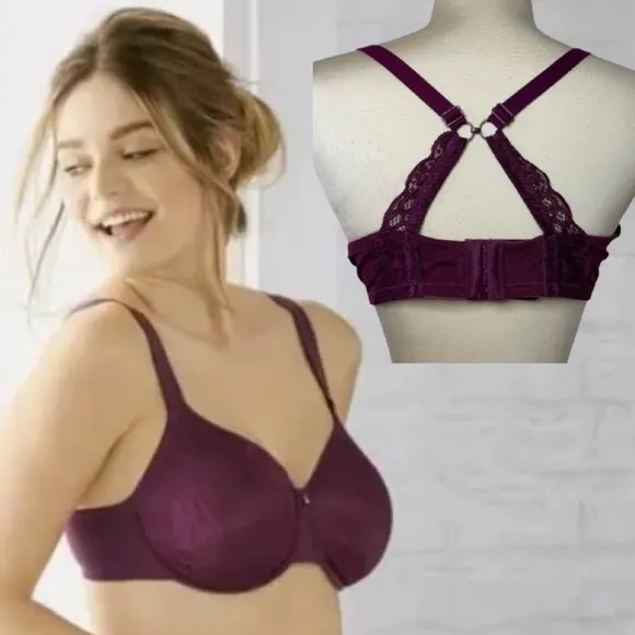 Burgundy Floral Lace Bra with Adjustable Racerback Clip