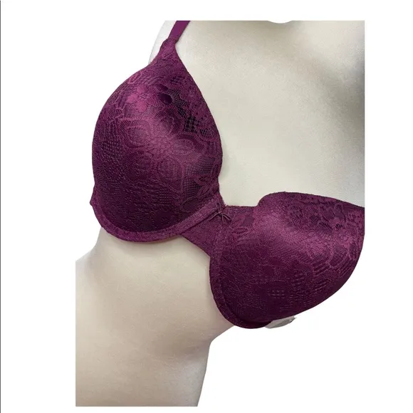 Burgundy Floral Lace Bra with Adjustable Racerback Clip