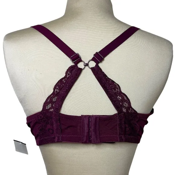 Burgundy Floral Lace Bra with Adjustable Racerback Clip
