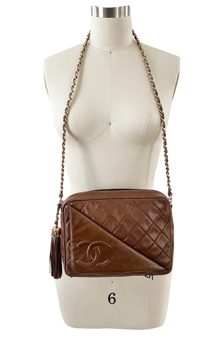 c. 1990 Chanel Quilted Camera Bag w Fringe Tassel & Front Flap Pocket