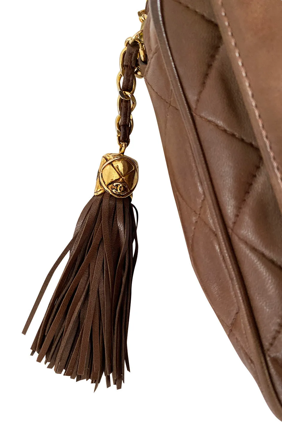 c. 1990 Chanel Quilted Camera Bag w Fringe Tassel & Front Flap Pocket