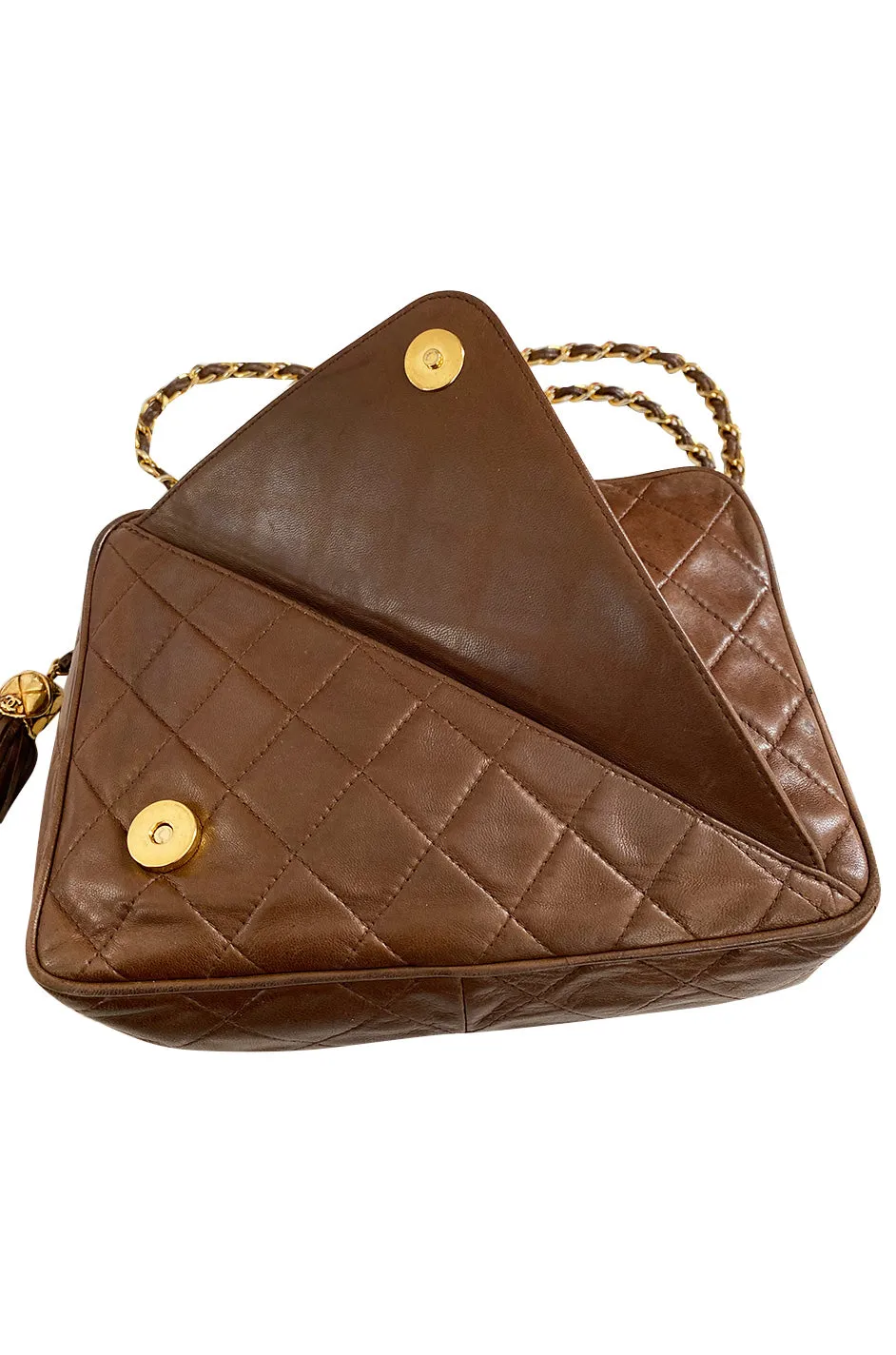 c. 1990 Chanel Quilted Camera Bag w Fringe Tassel & Front Flap Pocket
