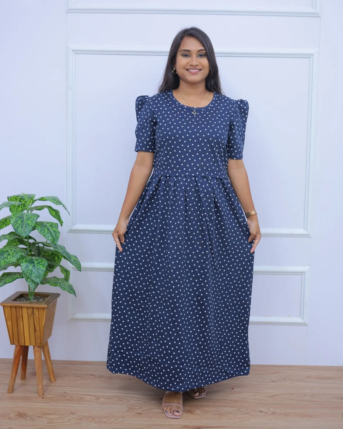 Canisa | Zipless Maternity Dress - Puff Sleeves | Full Length Maxi