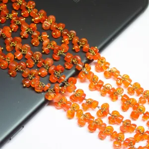 Carnelian Smooth Wheel Beads Gold Plated Brass Metal Grape Link Chain 2 x 14" 5mm