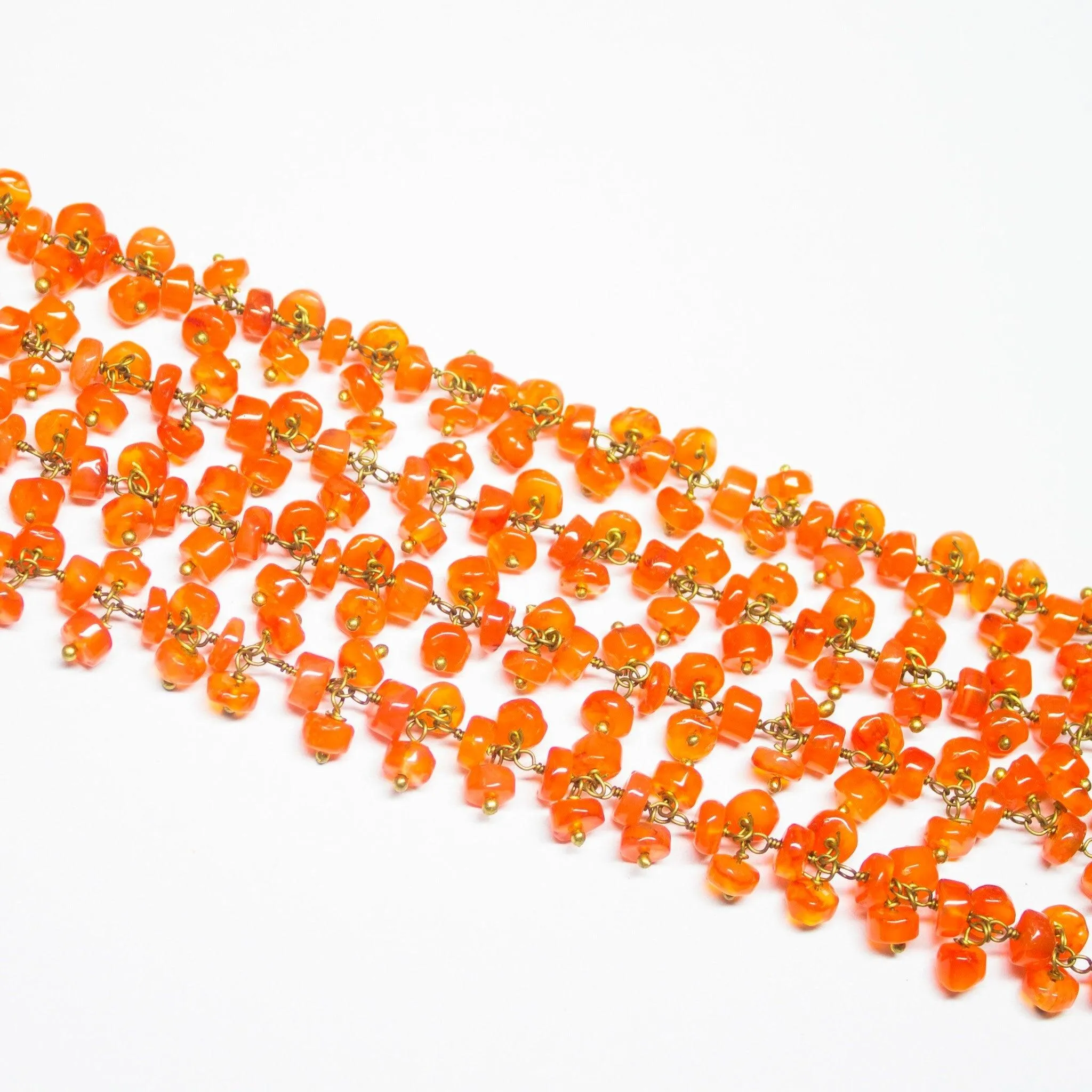 Carnelian Smooth Wheel Beads Gold Plated Brass Metal Grape Link Chain 2 x 14" 5mm