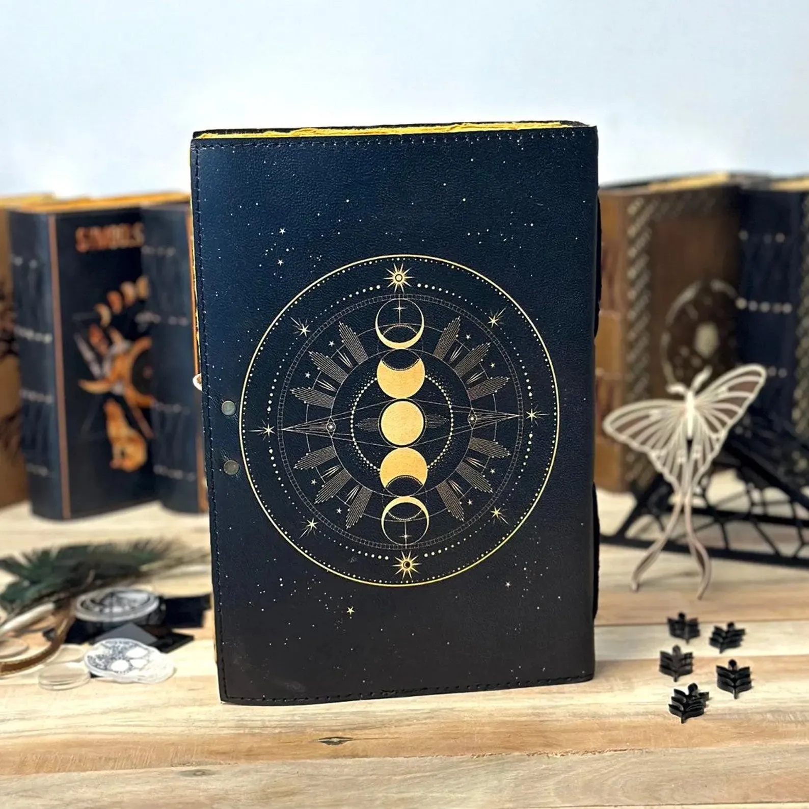 Celestial Sun & moon vintage leather journal