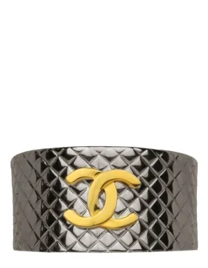 Chanel '90s Silver Vintage Quilted CC Cuff Bracelet