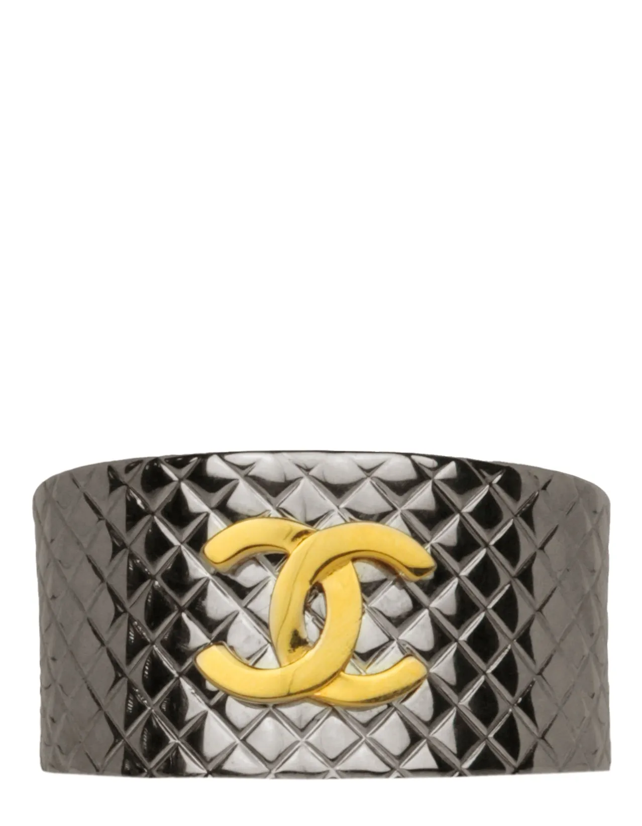 Chanel '90s Silver Vintage Quilted CC Cuff Bracelet