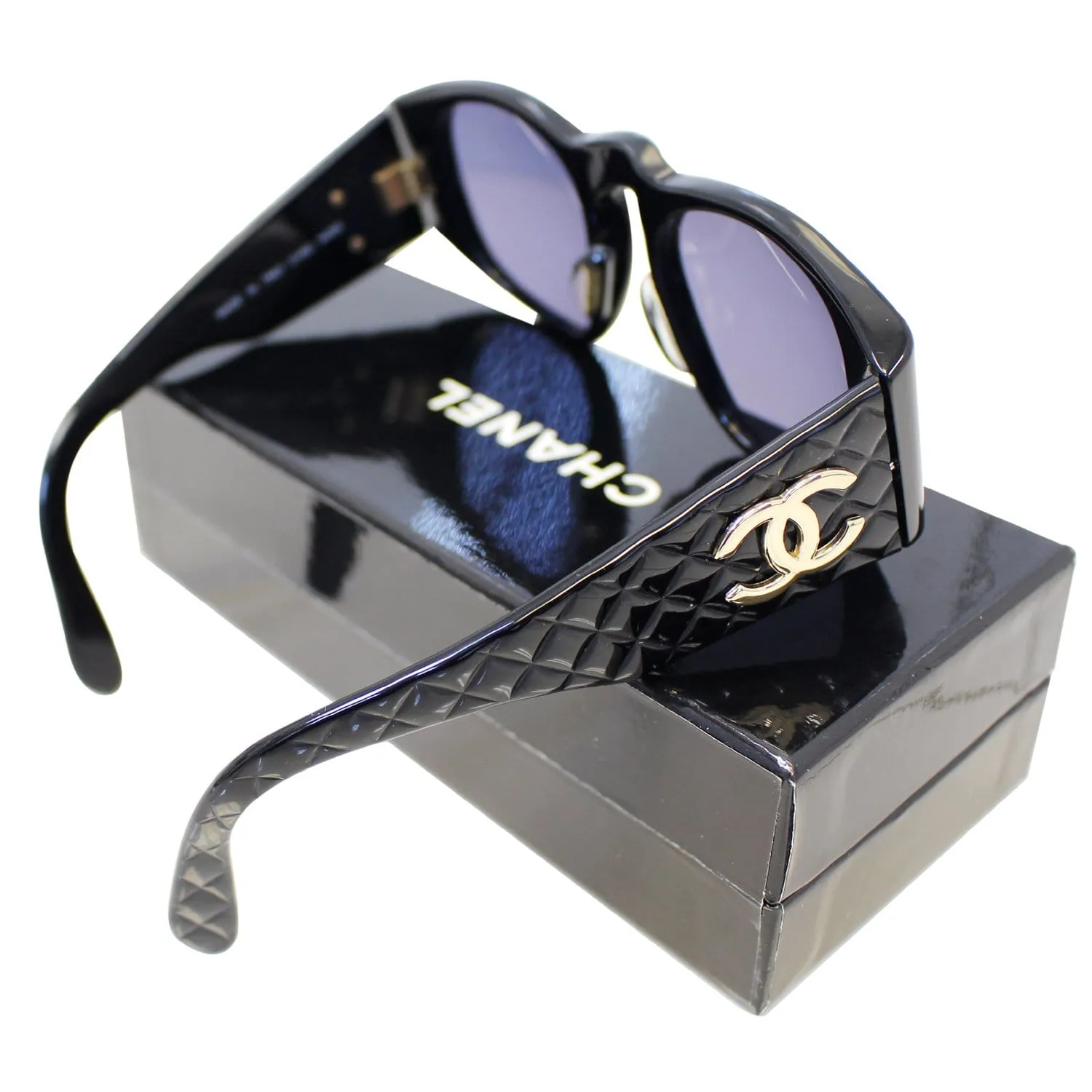 CHANEL Black Vintage Quilted Sunglasses 01450