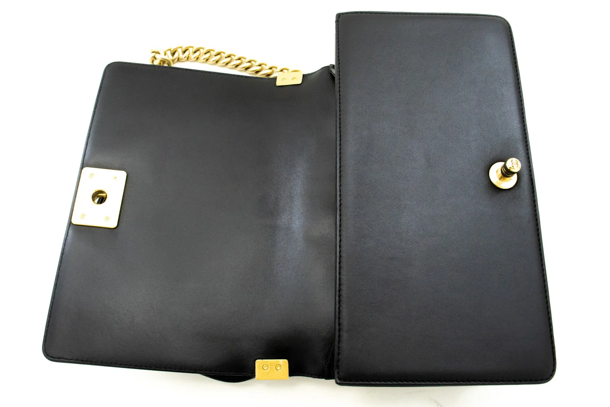 CHANEL Boy Chain Shoulder Bag Black Quilted Flap Lambskin Leather n46