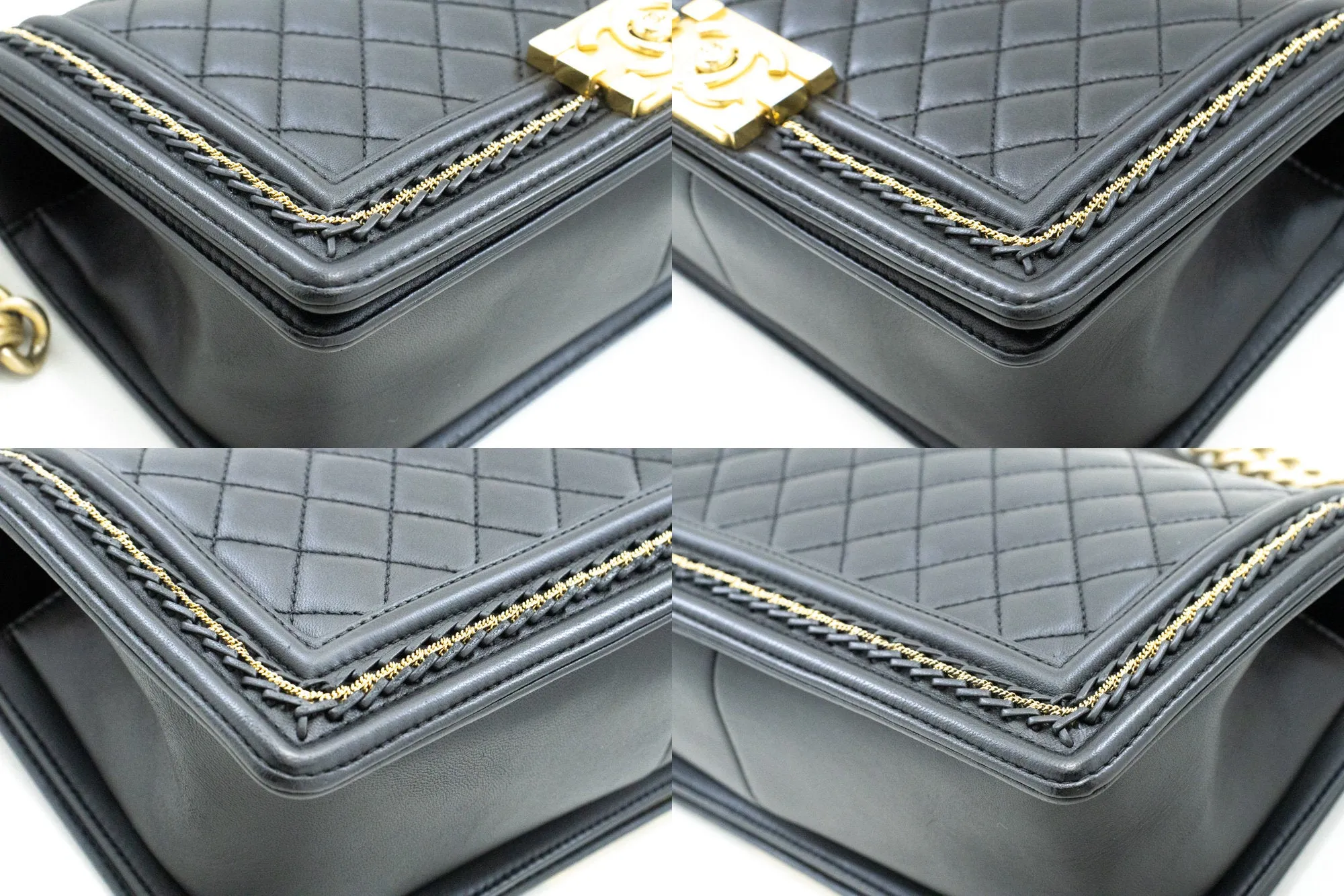 CHANEL Boy Chain Shoulder Bag Black Quilted Flap Lambskin Leather n46