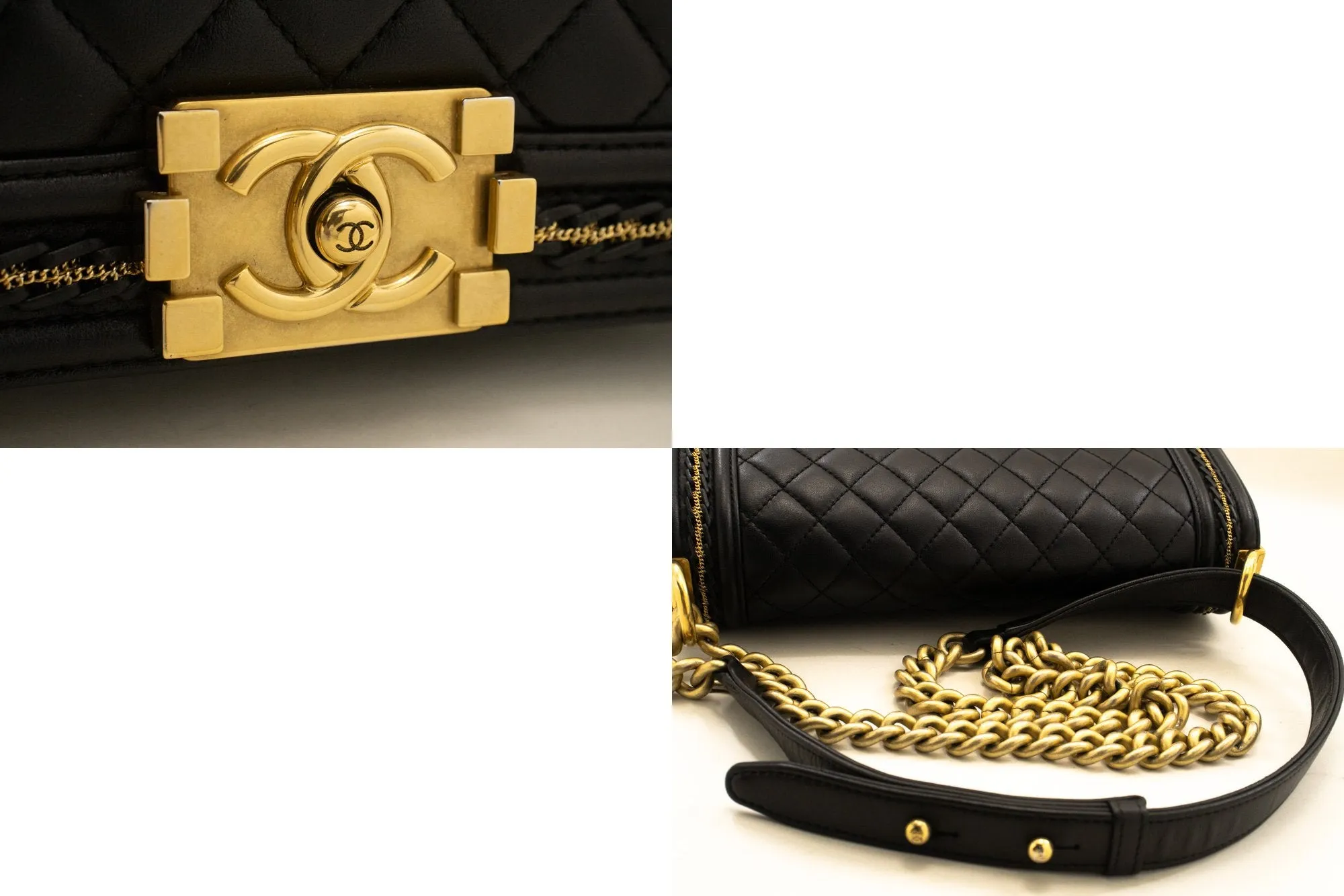 CHANEL Boy Chain Shoulder Bag Black Quilted Flap Lambskin Leather n46