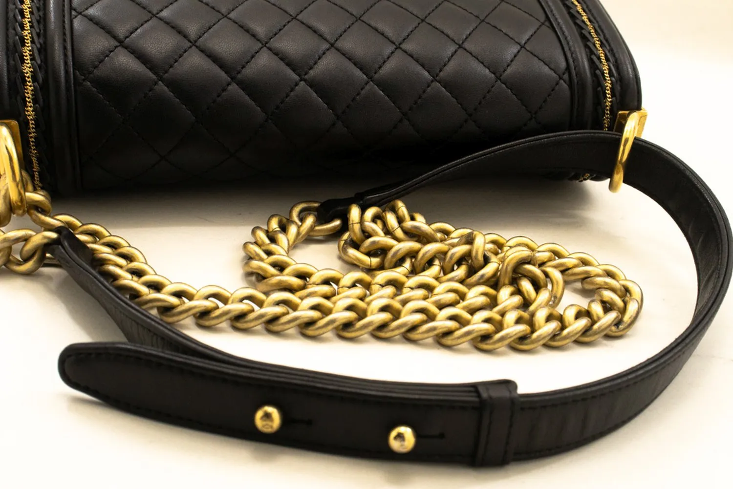 CHANEL Boy Chain Shoulder Bag Black Quilted Flap Lambskin Leather n46