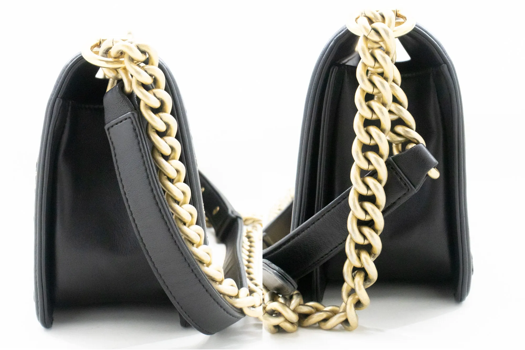 CHANEL Boy Chain Shoulder Bag Black Quilted Flap Lambskin Leather n46