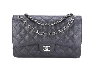 CHANEL CLASSIC FLAP JUMBO (2151xxxx) BLACK CAVIAR SILVER HARDWARE WITH CARD & DUST COVER