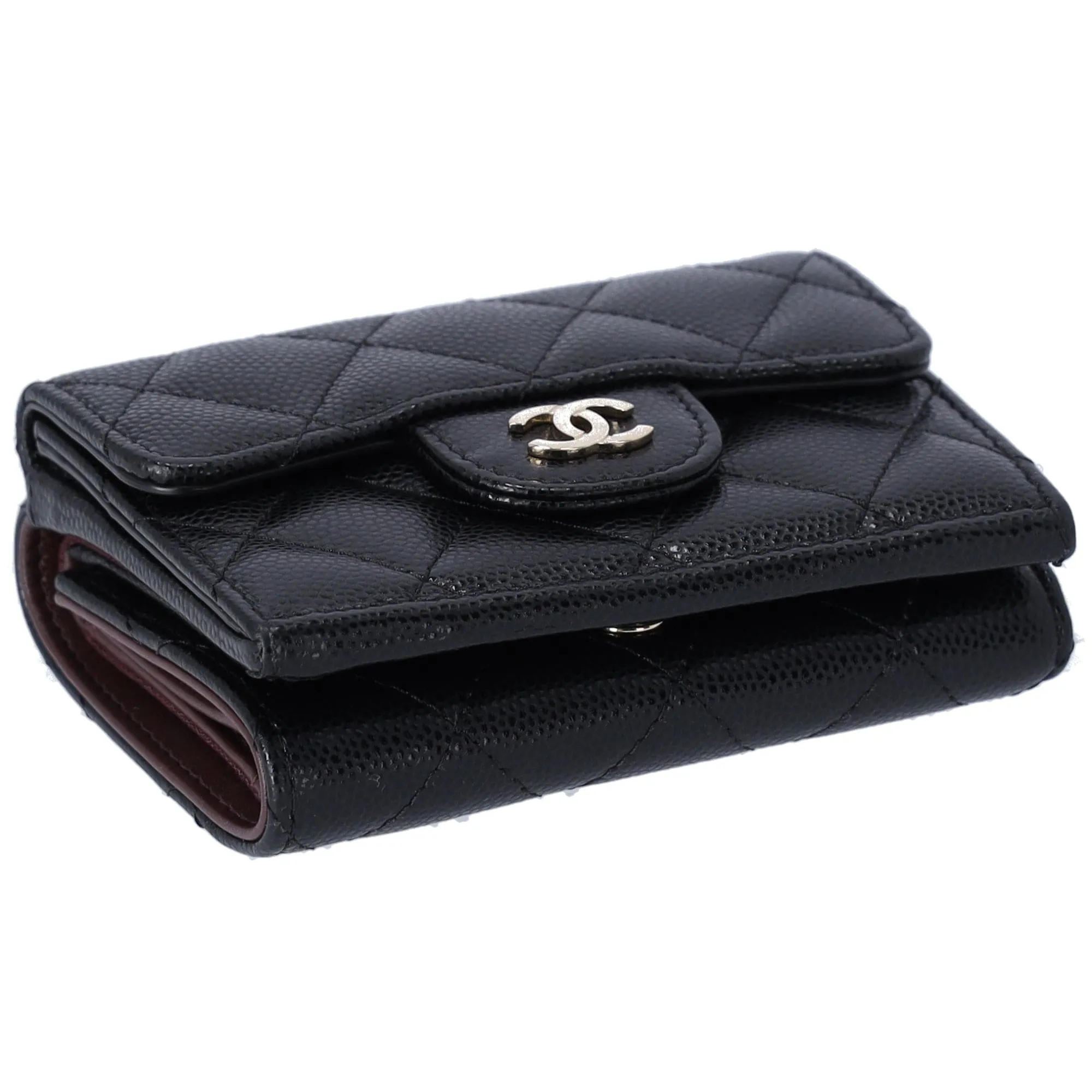 CHANEL Classic Quilted CC Trifold Wallet Black Caviar Leather AP0230