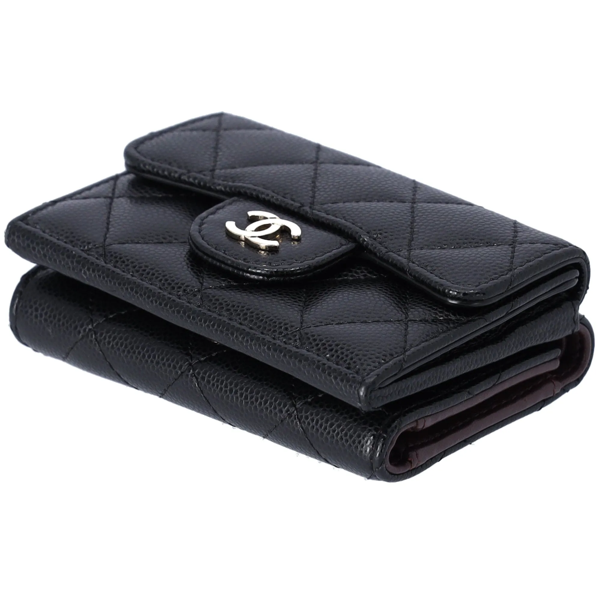 CHANEL Classic Quilted CC Trifold Wallet Black Caviar Leather AP0230