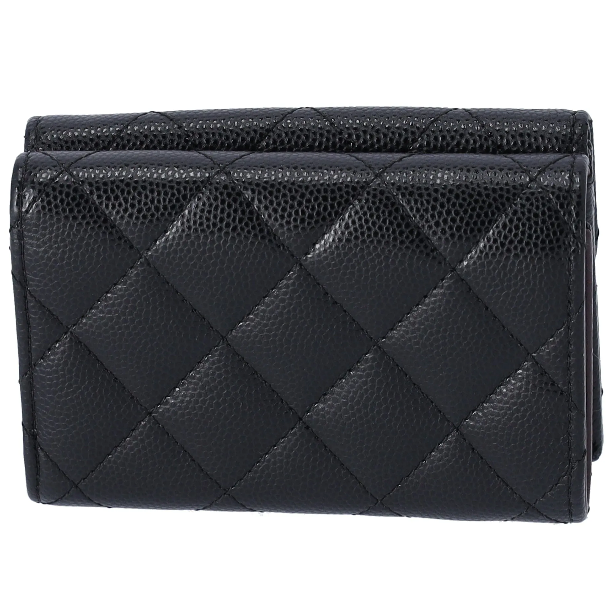 CHANEL Classic Quilted CC Trifold Wallet Black Caviar Leather AP0230