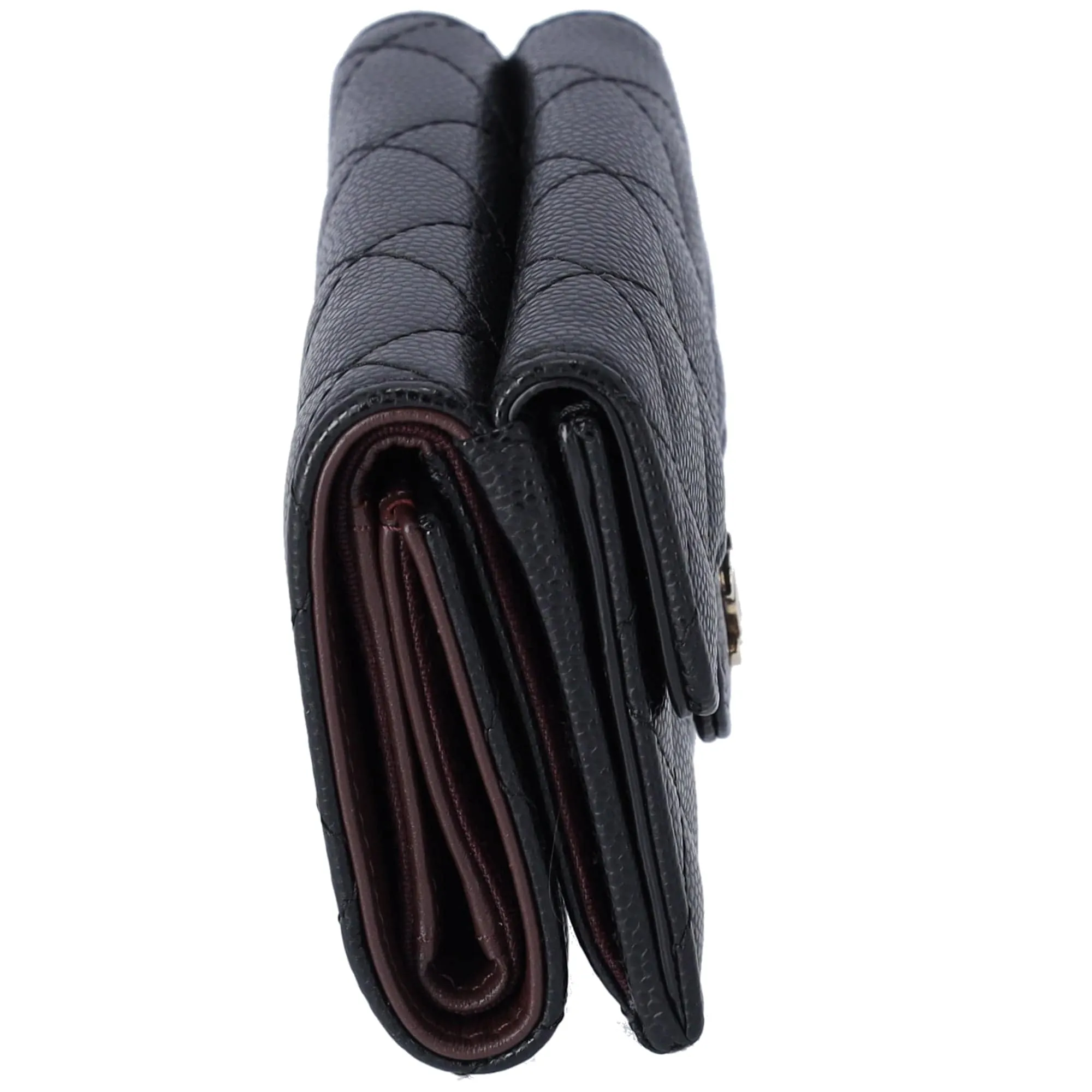 CHANEL Classic Quilted CC Trifold Wallet Black Caviar Leather AP0230
