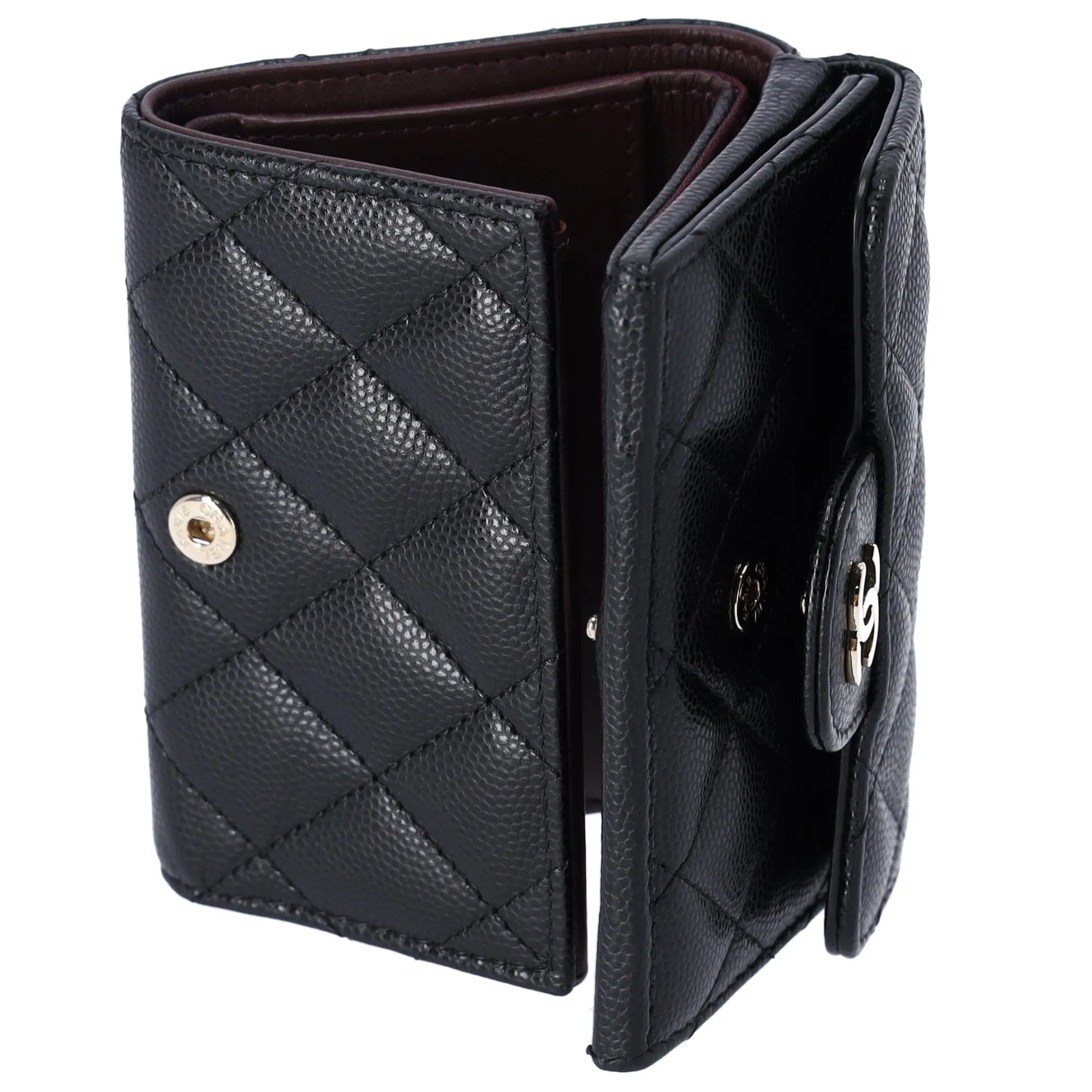 CHANEL Classic Quilted CC Trifold Wallet Black Caviar Leather AP0230